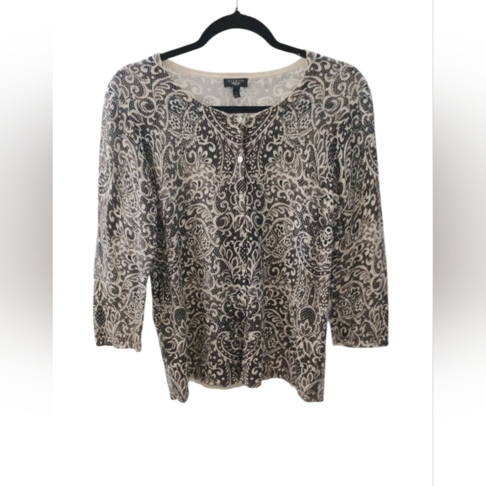 Talbots Petites Black, Cream Sweater SZ M